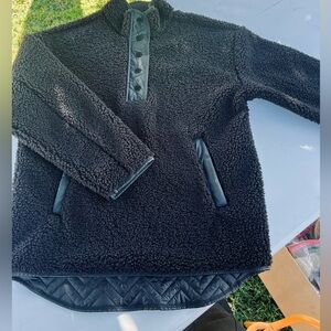 Athleta black womens button pull over Sherpa size m